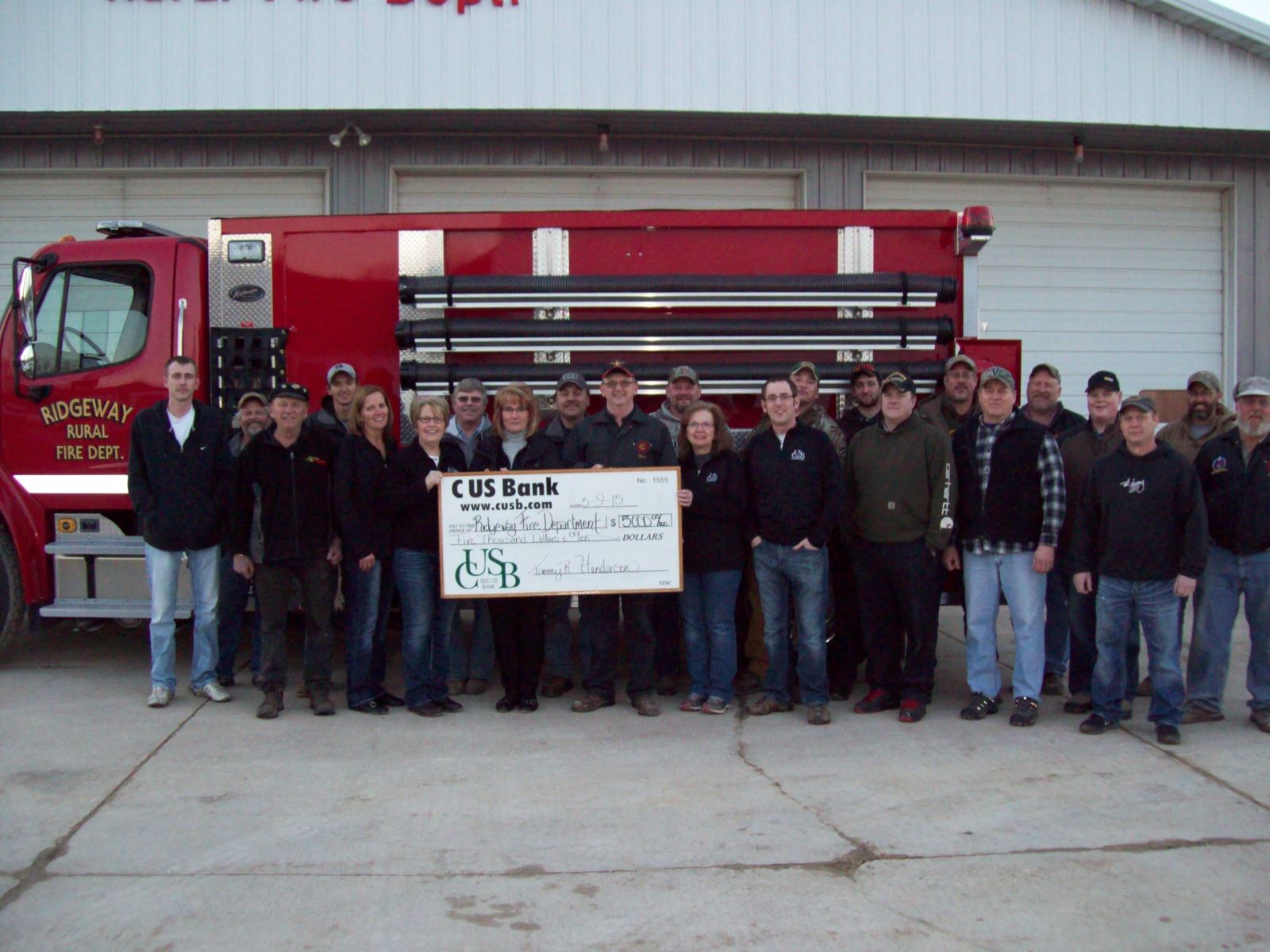 CUSB Bank Donation to Ridgeway Fire Department