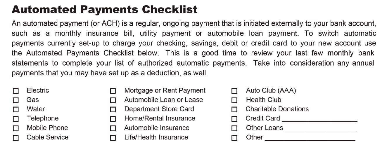 automatic payments checklist