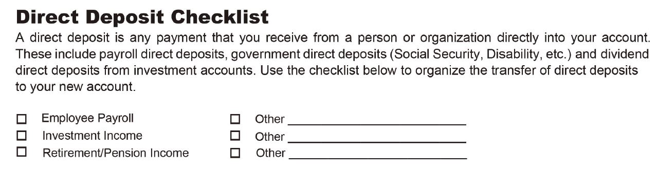 Direct Deposit Checklist